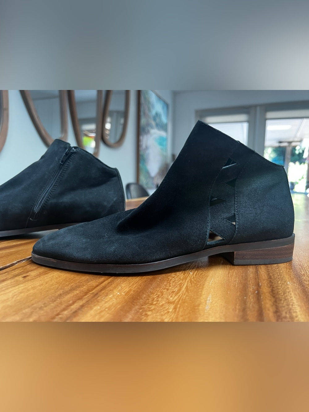 Lucky Brand Black Leather Suede Chukka Boots with Side Cutouts